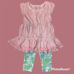 Burt's Bees Toddler Outfit Organic Pink Ruffle Tunic & Cropped Leggings